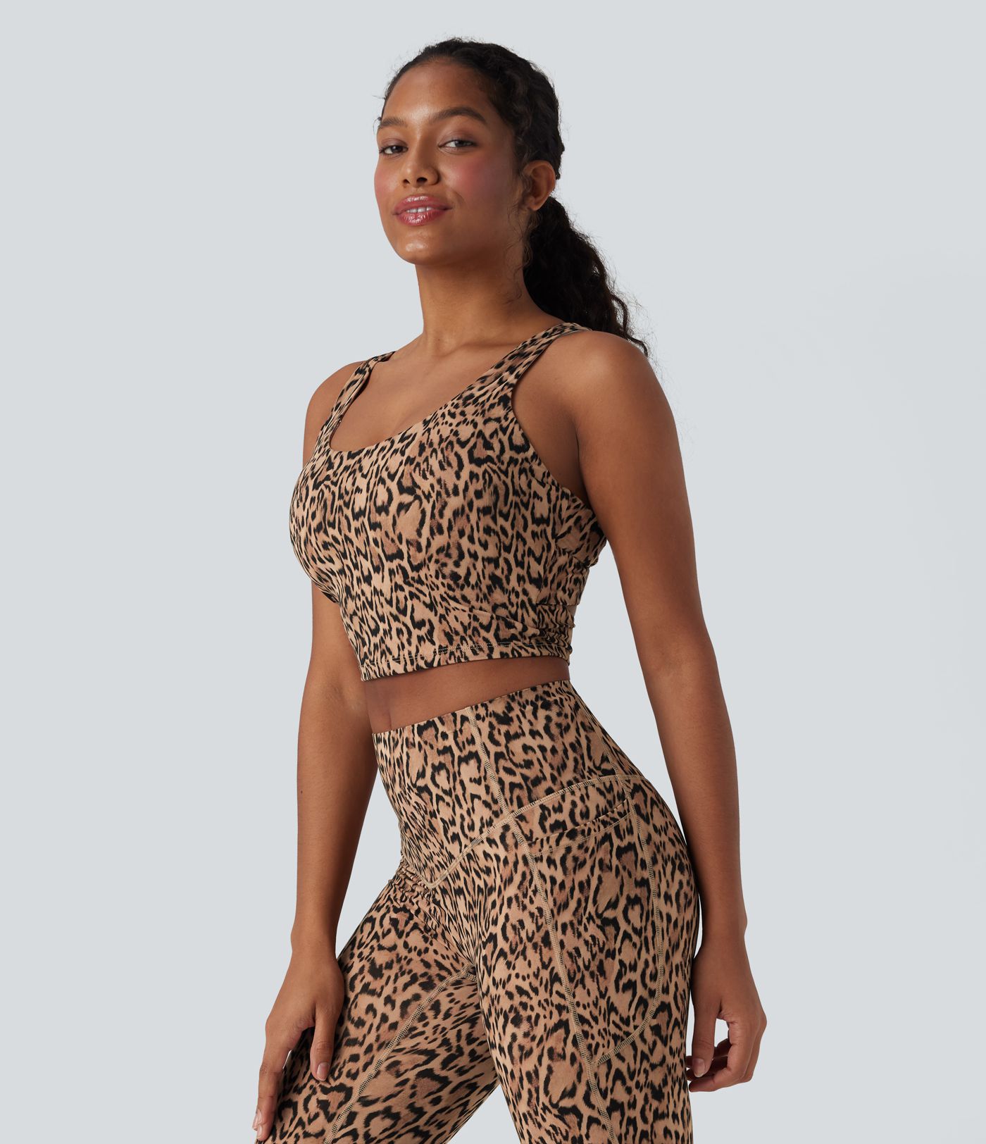 Halara UltraSculpt™ yoga court débardeur à imprimé léopard et col en U