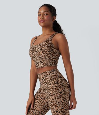 Halara UltraSculpt™ yoga court débardeur à imprimé léopard et col en U