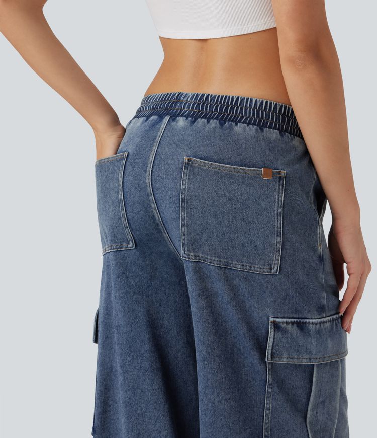 Halara Flex™ Mid Rise Drawstring Cargo Casual Baggy Sweatpants Jeans with Pockets