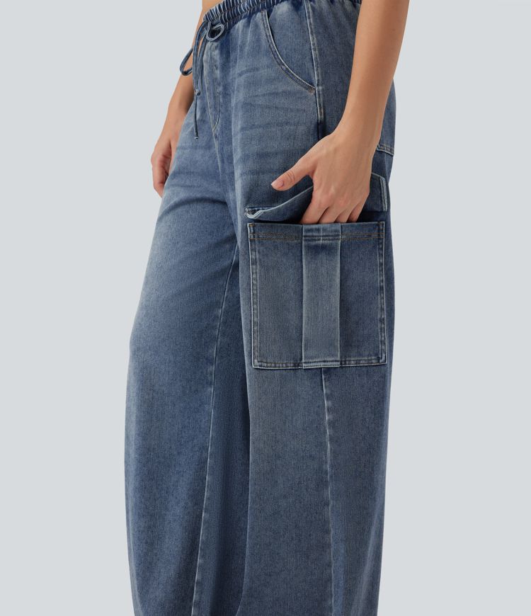 Halara Flex™ Mid Rise Drawstring Cargo Casual Baggy Sweatpants Jeans with Pockets
