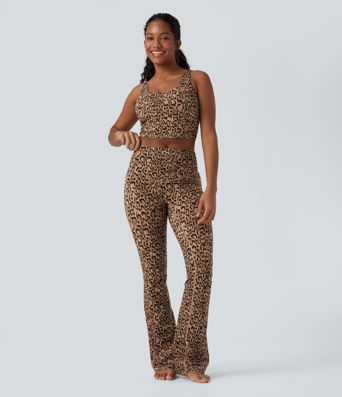 Halara UltraSculpt™ yoga court débardeur à imprimé léopard et col en U