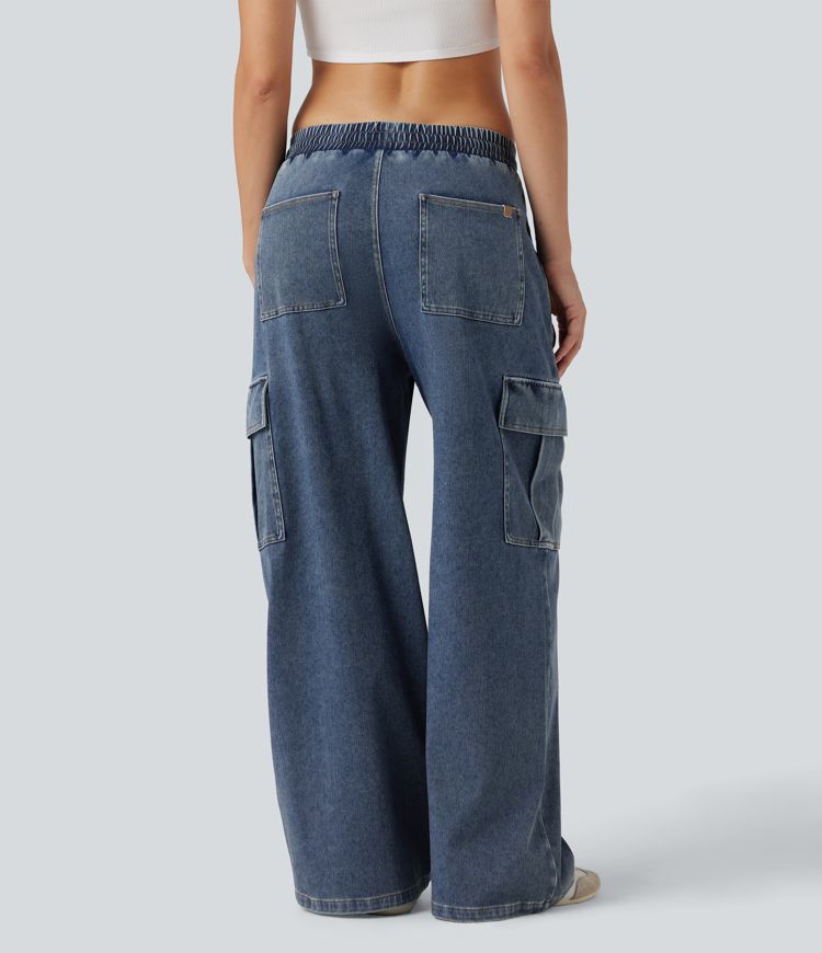 Halara Flex™ Mid Rise Drawstring Cargo Casual Baggy Sweatpants Jeans with Pockets