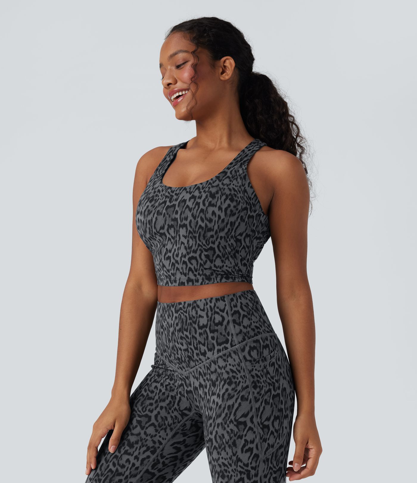 Halara UltraSculpt™ Leopard Print U Neck Cropped Yoga Tank Top