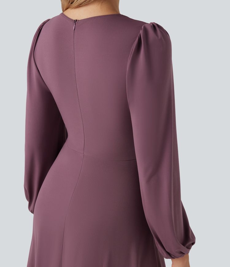 V-neck Cut-out Long Sleeve Zipper Mini Dress