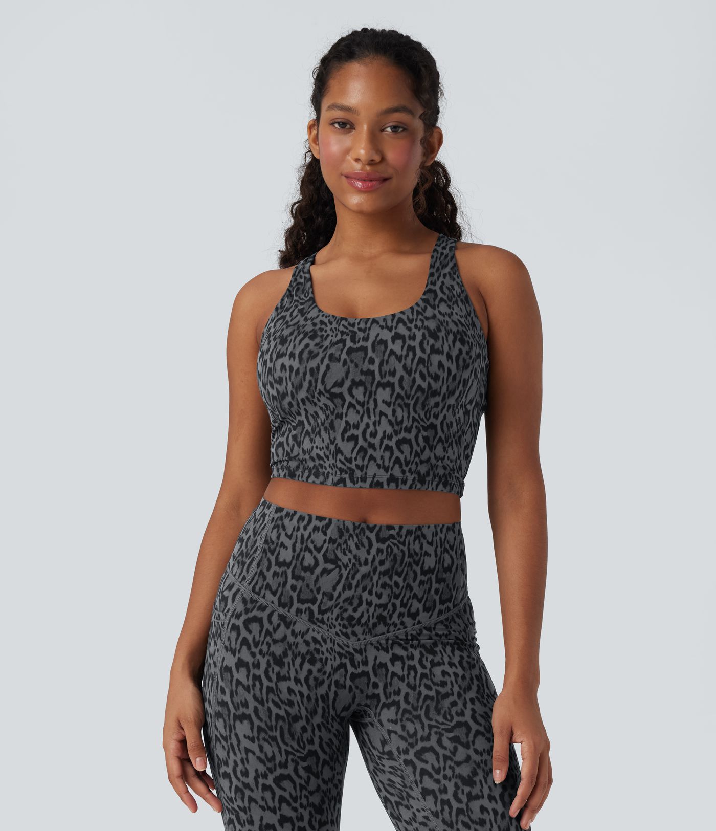 Halara UltraSculpt™ Leopard Print U Neck Cropped Yoga Tank Top