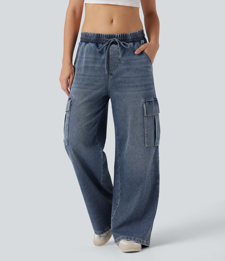 Halara Flex™ Mid Rise Drawstring Cargo Casual Baggy Sweatpants Jeans with Pockets