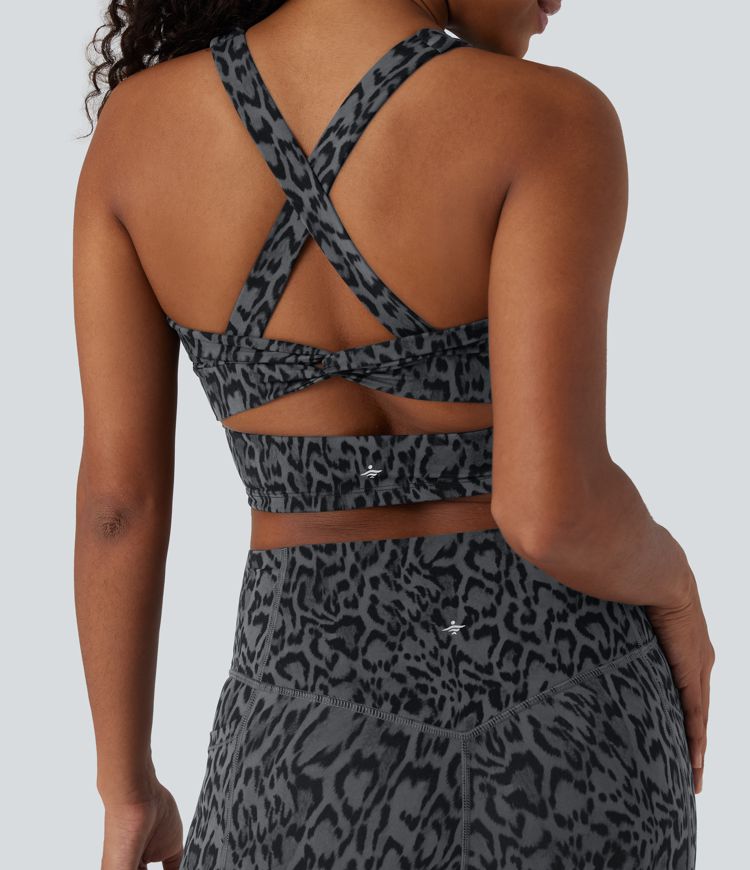 Halara UltraSculpt™ Leopard Print U Neck Cropped Yoga Tank Top
