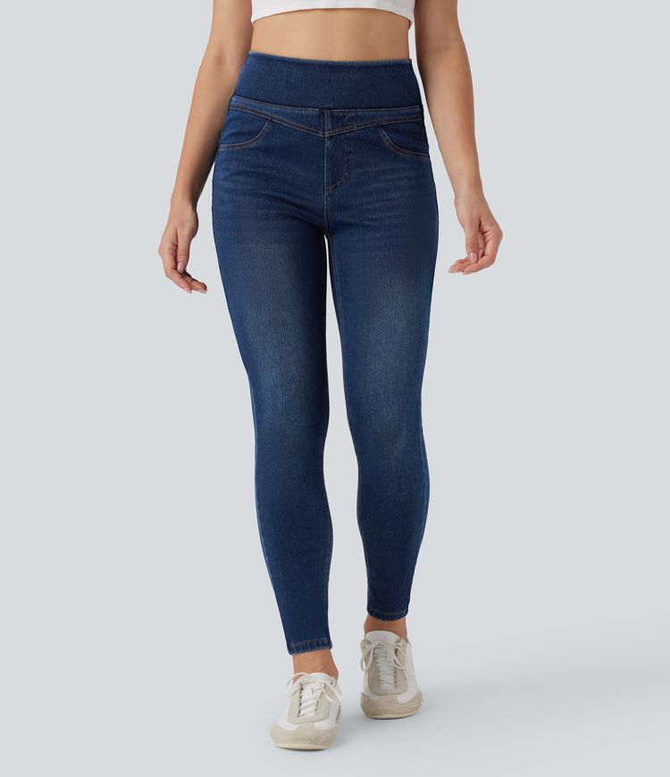 Legging skinny 7/8 en denim Halara Flex™ taille haute gainant avec poches