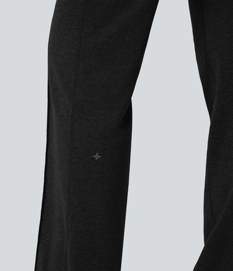 Mittelhoch geschnittene Kordelzug-Workout-Hose mit geradem Bein und Taschen