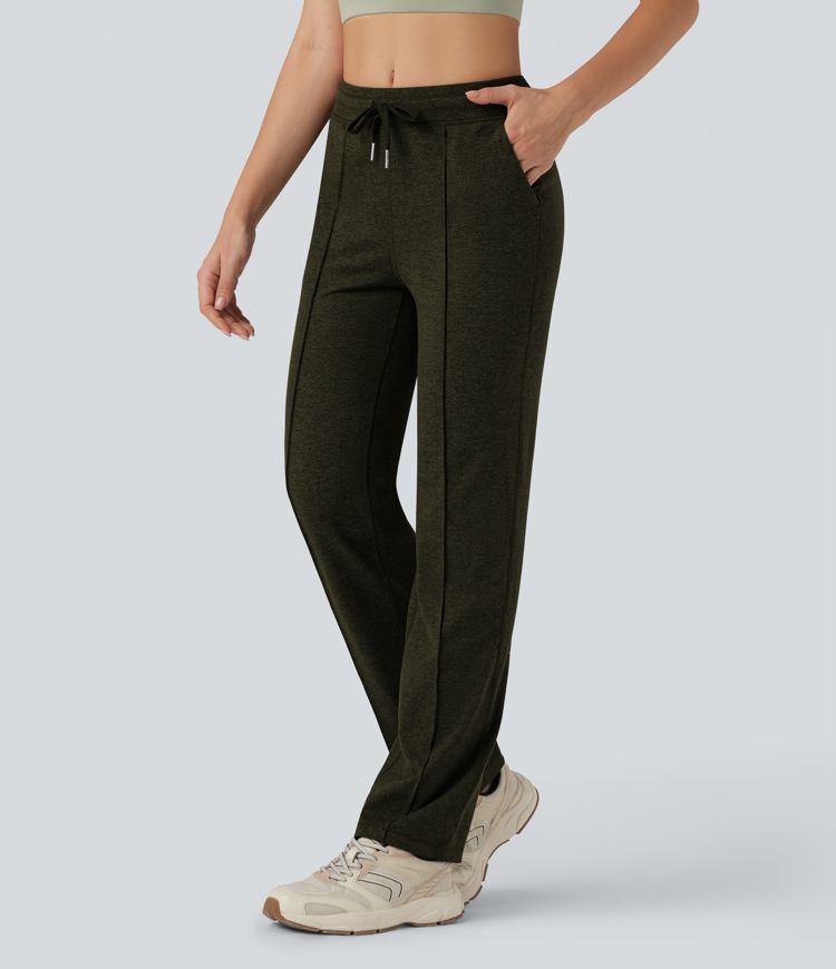 Pantalones de entrenamiento rectos con cordón a la altura media y bolsillos