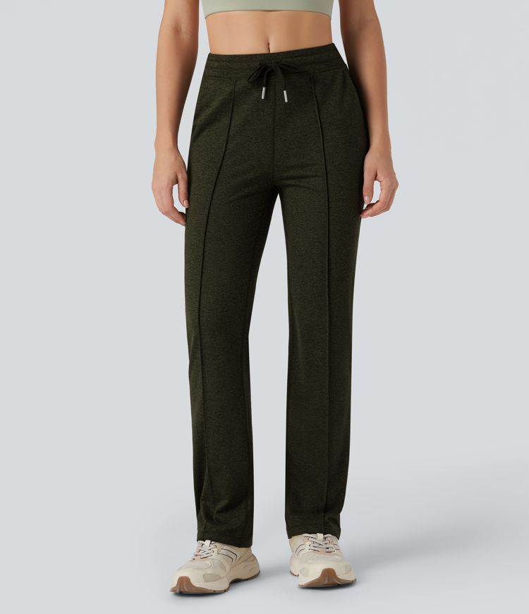 Pantalones de entrenamiento rectos con cordón a la altura media y bolsillos