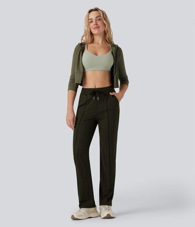 Pantalones de entrenamiento rectos con cordón a la altura media y bolsillos