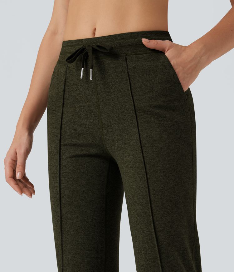 Pantalones de entrenamiento rectos con cordón a la altura media y bolsillos