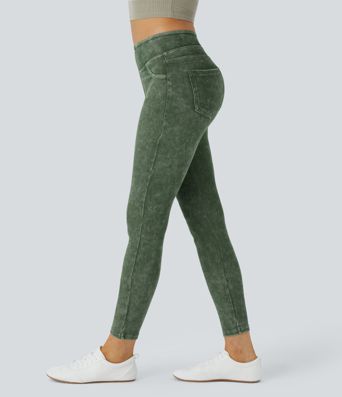 Halara Flex™ Casual Denim Leggings Taille Haute avec Poches Colorés
