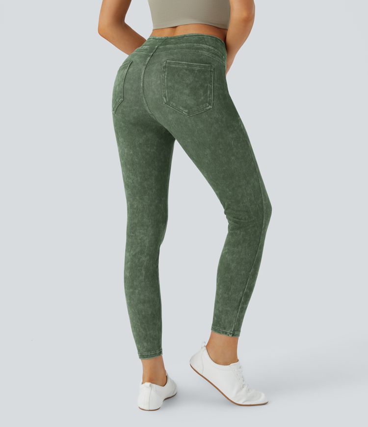 Halara Flex™ Casual Denim Leggings Taille Haute avec Poches Colorés