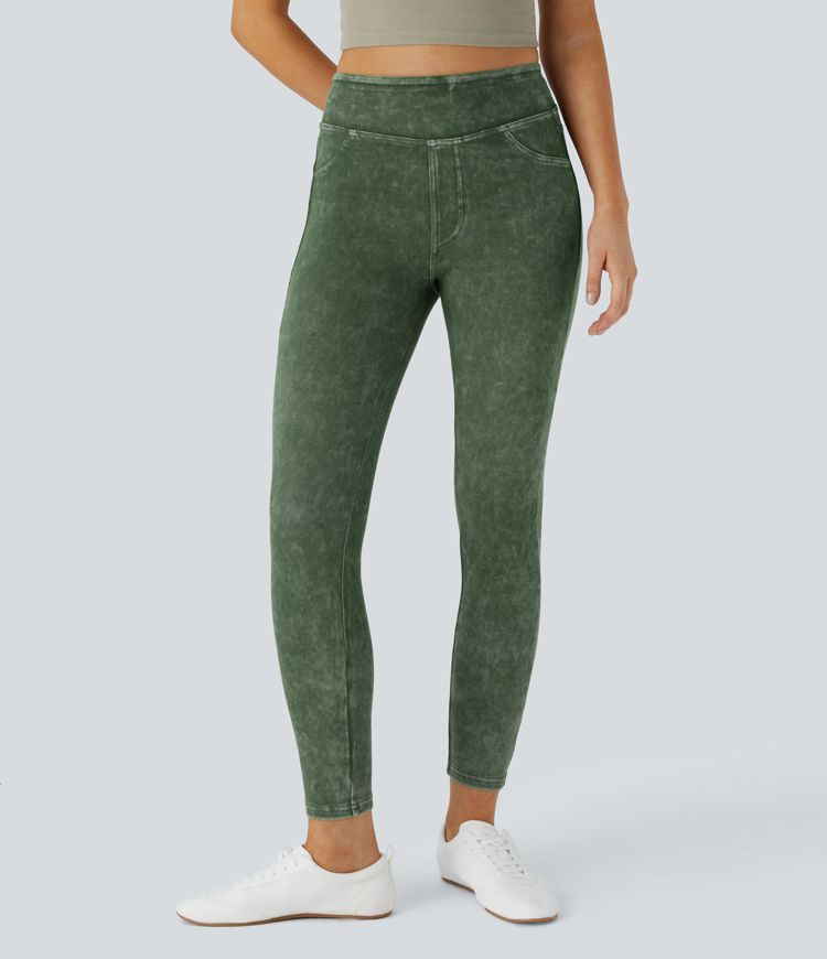 Halara Flex™ Casual Denim Leggings Taille Haute avec Poches Colorés