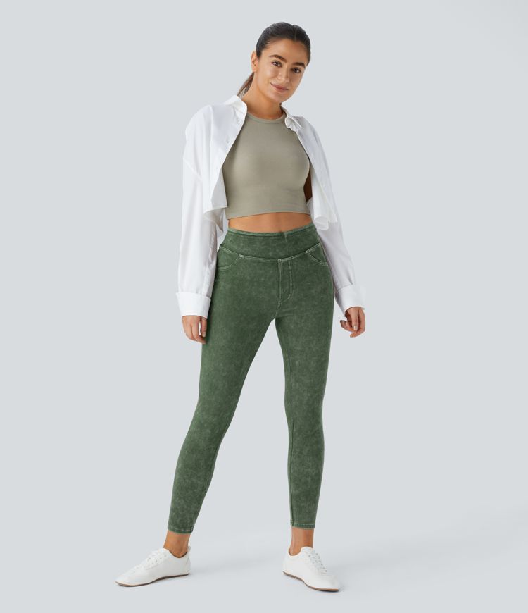 Halara Flex™ Casual Denim Leggings Taille Haute avec Poches Colorés