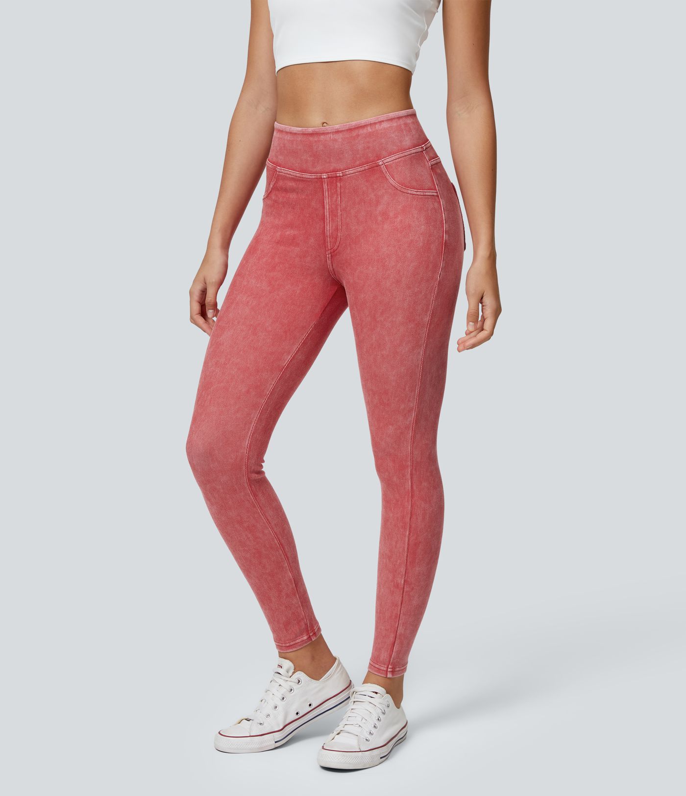 Leggings en Denim Casual Halara Flex™ Taille Haute avec Poches Colorés Leggings en Denim Casual Halara Flex™ Taille Haute avec Poches Colorés