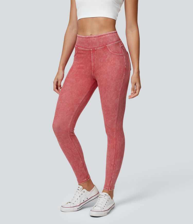 Leggings en Denim Casual Halara Flex™ Taille Haute avec Poches Colorés Leggings en Denim Casual Halara Flex™ Taille Haute avec Poches Colorés