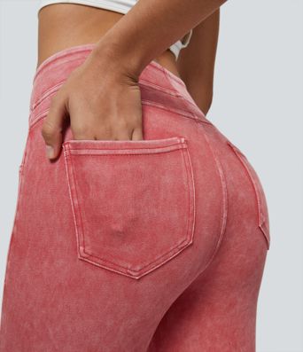 Leggings en Denim Casual Halara Flex™ Taille Haute avec Poches Colorés Leggings en Denim Casual Halara Flex™ Taille Haute avec Poches Colorés