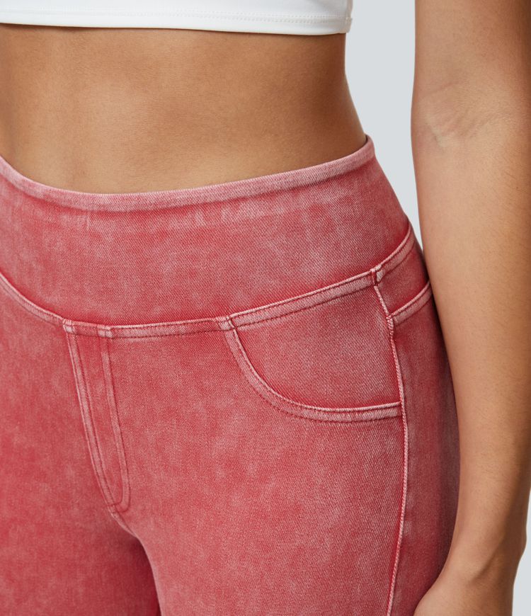 Leggings en Denim Casual Halara Flex™ Taille Haute avec Poches Colorés Leggings en Denim Casual Halara Flex™ Taille Haute avec Poches Colorés