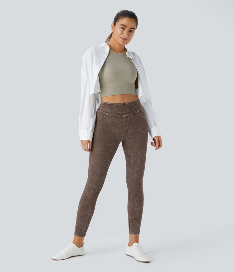 Halara Flex™ High-Waist Back Pocket Colorful Stretch Knit Denim Casual Leggings