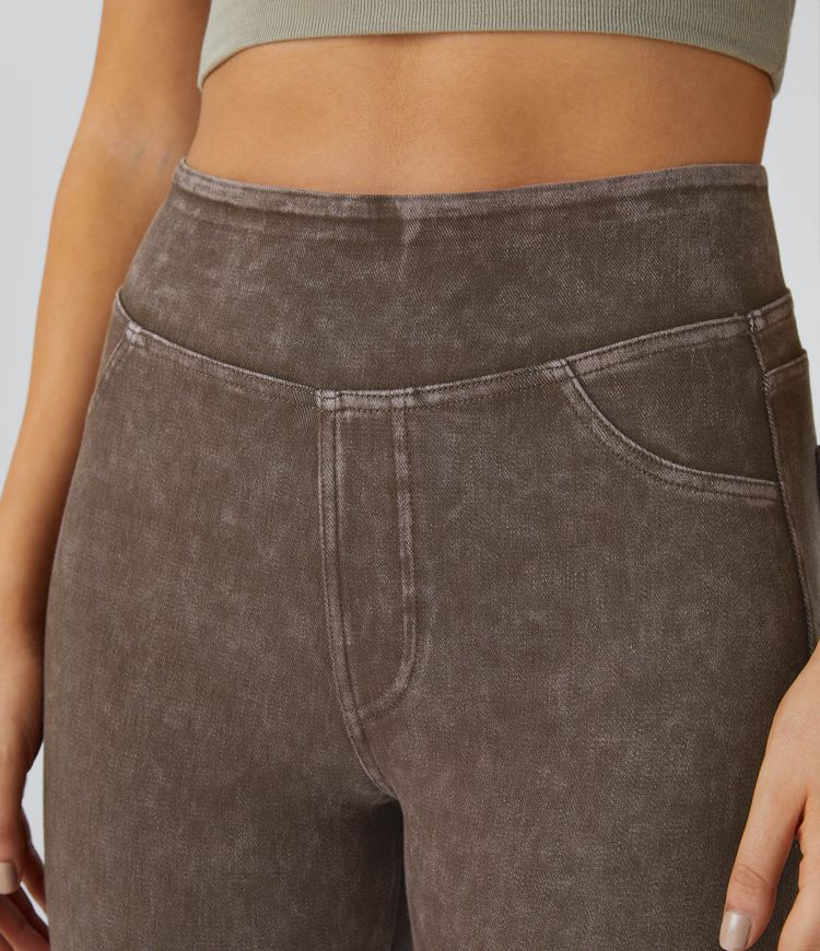 Halara Flex™ High-Waist Back Pocket Colorful Stretch Knit Denim Casual Leggings