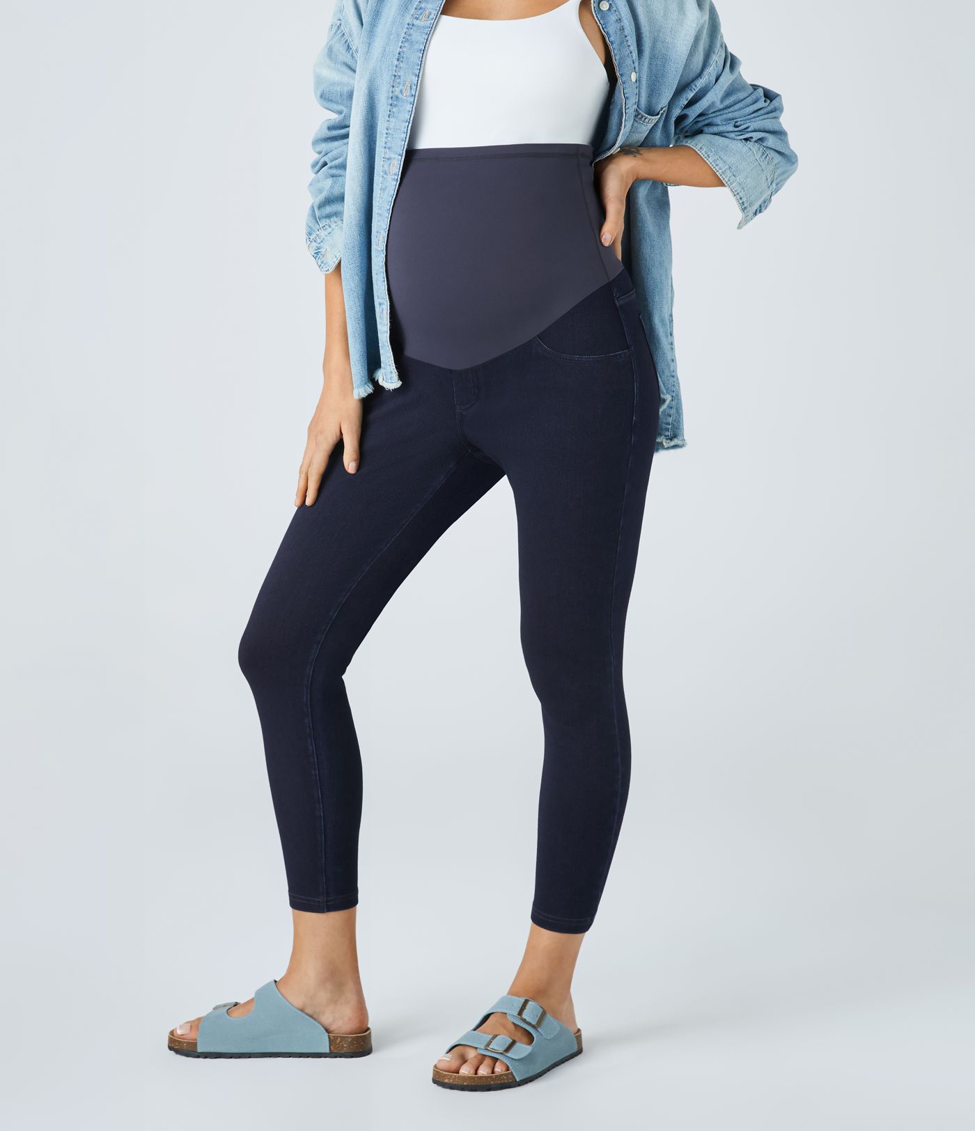 Leggings premamá Halara Flex™ Denim elástico 7/8 tiro súper alto múltiple bolsillo mezclilla