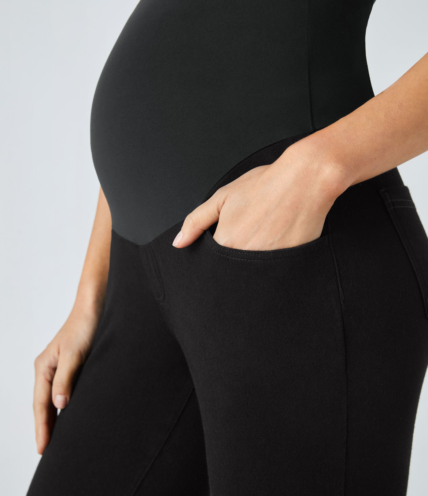 Halara Flex™ Super High Waisted Pockets Denim Maternity Casual 7/8 Leggings