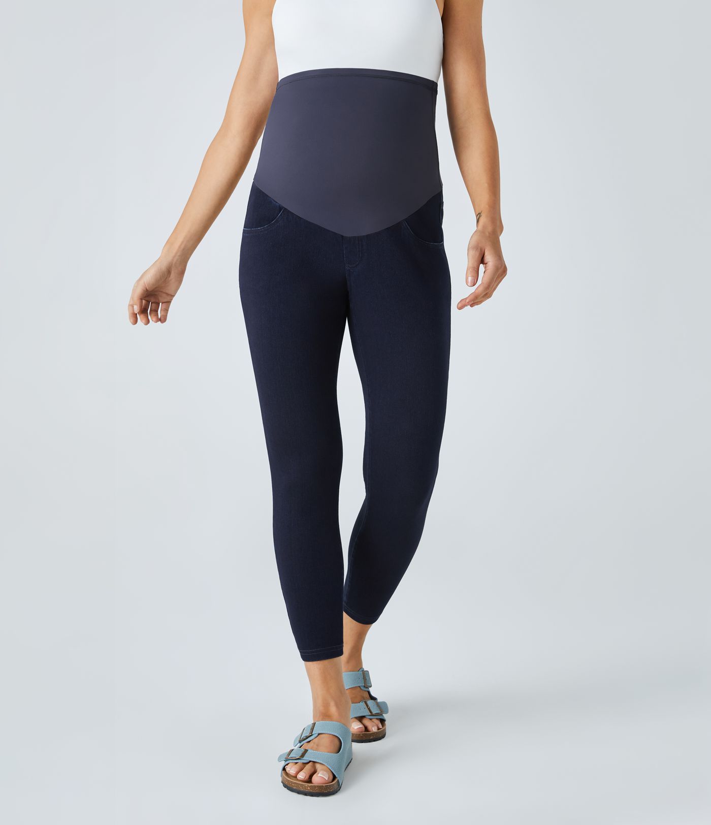 Leggings premamá Halara Flex™ Denim elástico 7/8 tiro súper alto múltiple bolsillo mezclilla