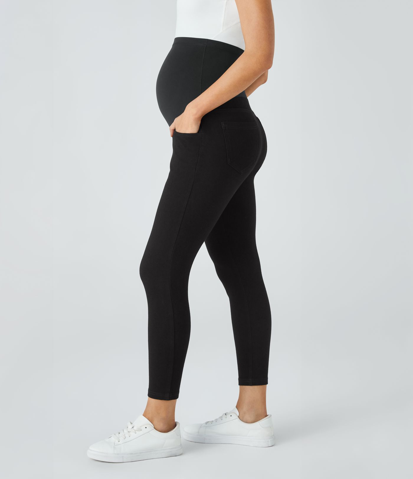 Halara Flex™ Super High Waisted Pockets Denim Maternity Casual 7/8 Leggings