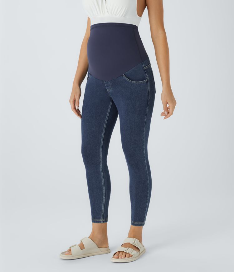 Halara Flex™ Super High Waisted Pockets Denim Maternity Casual 7/8 Leggings