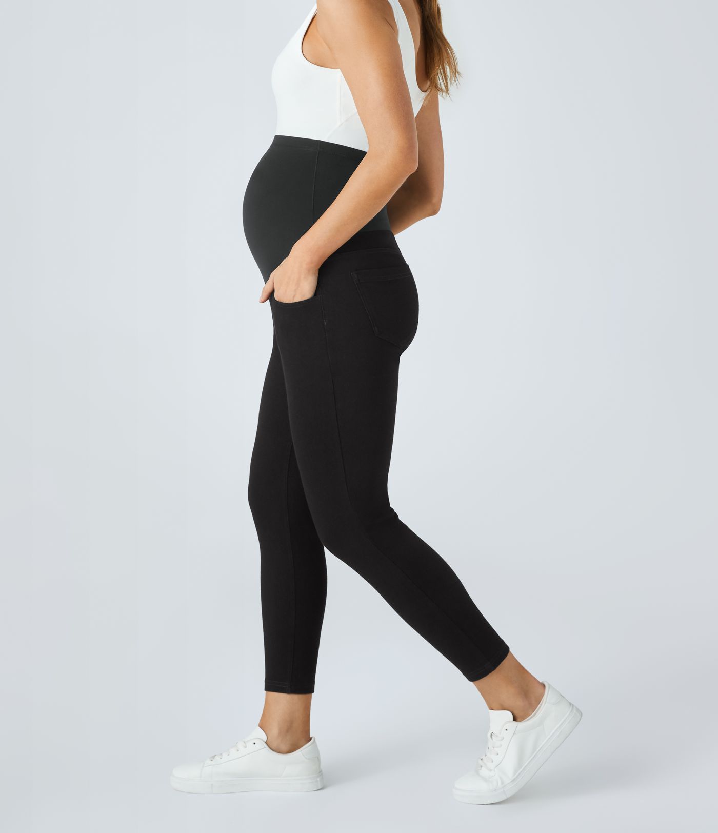 Halara Flex™ Super High Waisted Pockets Denim Maternity Casual 7/8 Leggings