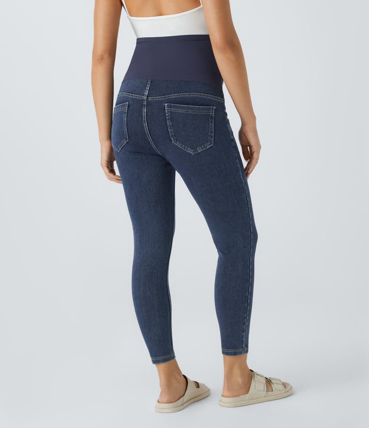 Halara Flex™ Super High Waisted Pockets Denim Maternity Casual 7/8 Leggings