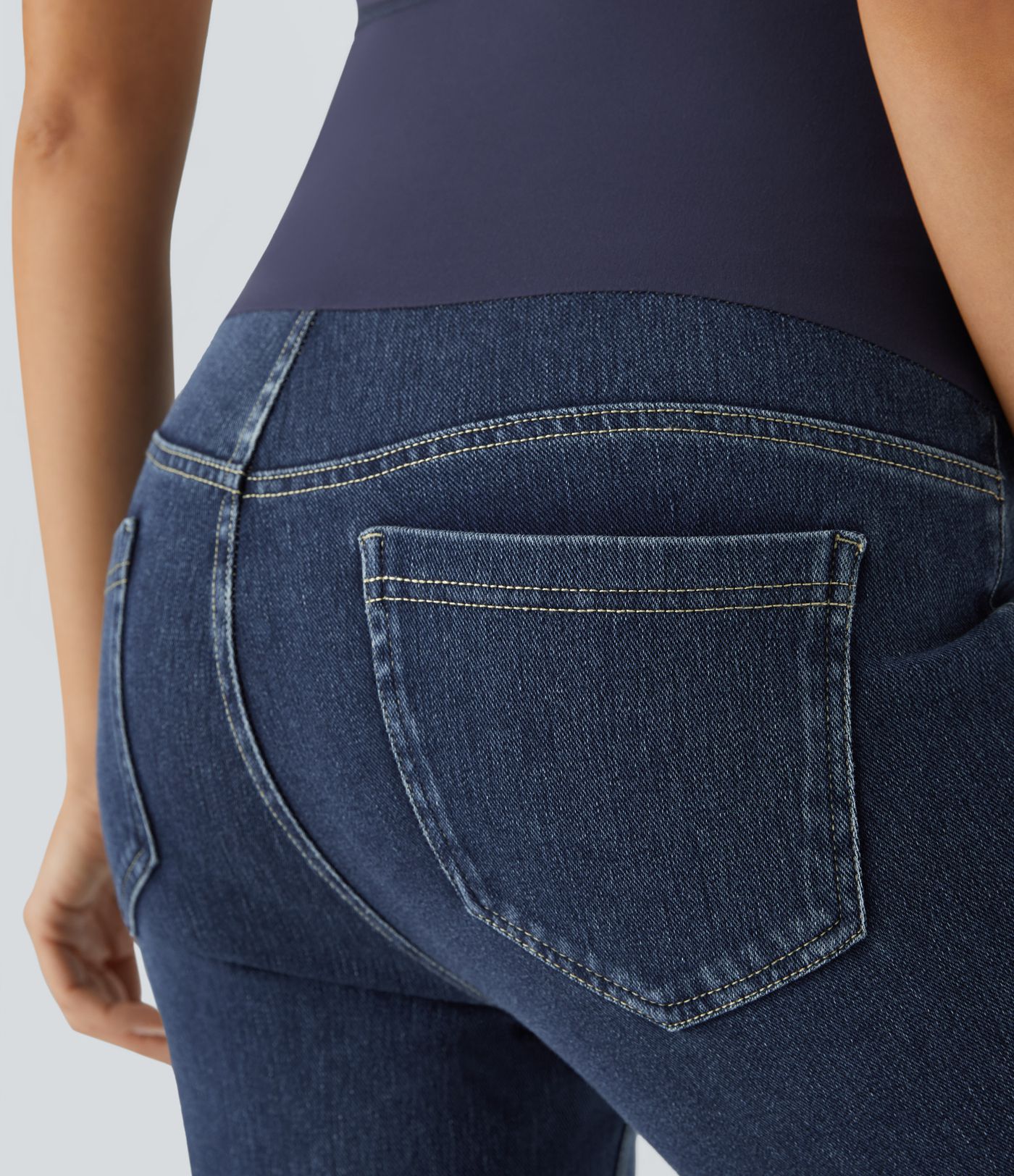 Halara Flex™ Super High Waisted Pockets Denim Maternity Casual 7/8 Leggings