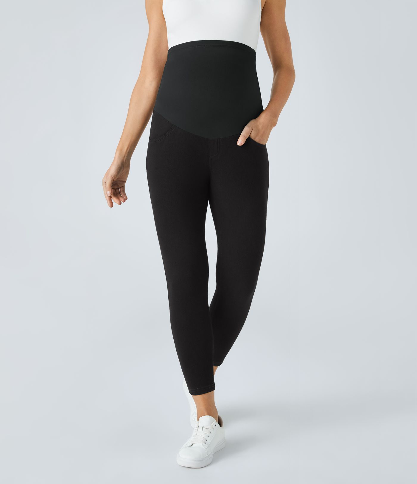 Halara Flex™ Super High Waisted Pockets Denim Maternity Casual 7/8 Leggings