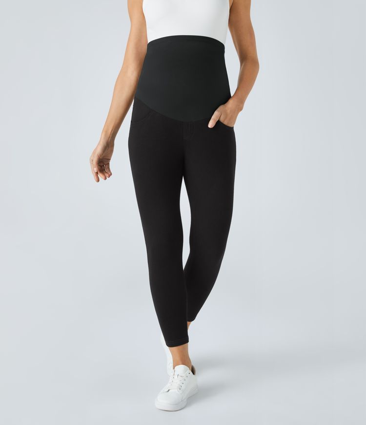 Halara Flex™ Super High Waisted Pockets Denim Maternity Casual 7/8 Leggings