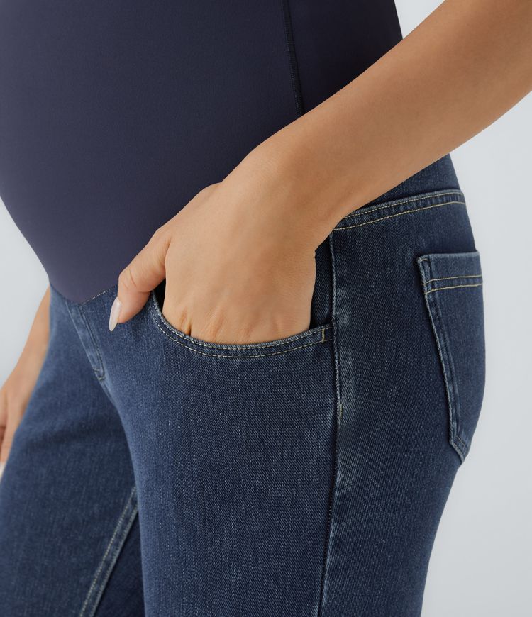 Halara Flex™ Super High Waisted Pockets Denim Maternity Casual 7/8 Leggings