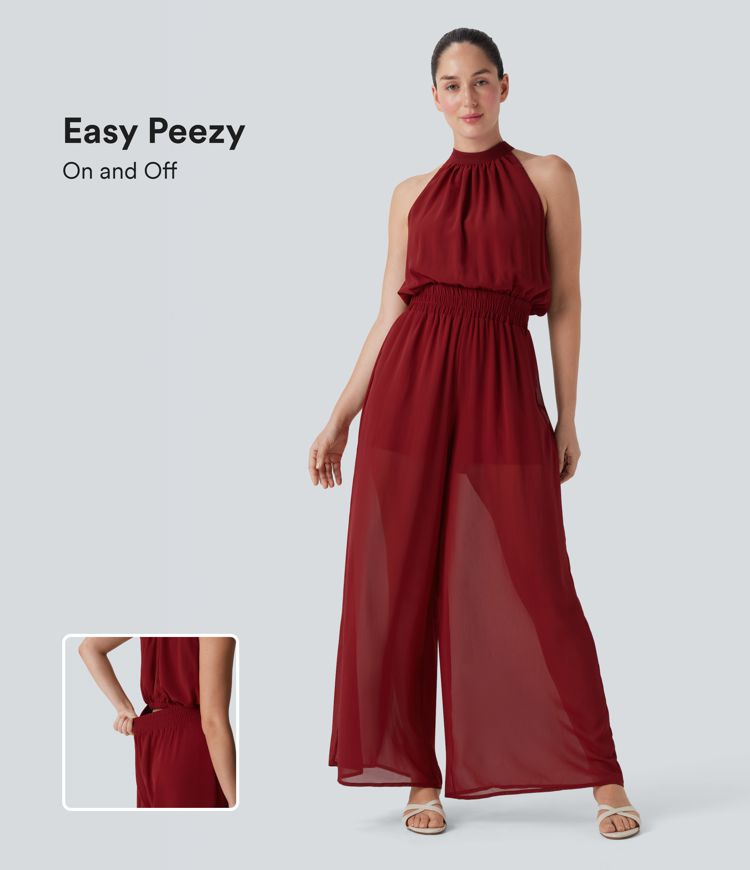 Tie Back 2-in-1 Wide Leg Casual Jumpsuit with Pockets-Easy Peezy Edition