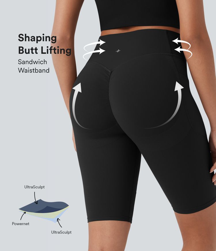 Halara UltraSculpt™ SoCinched High Waisted Scrunch Butt Lifting Tummy Control Side Pocket Shaping Workout Biker Shorts 9''
