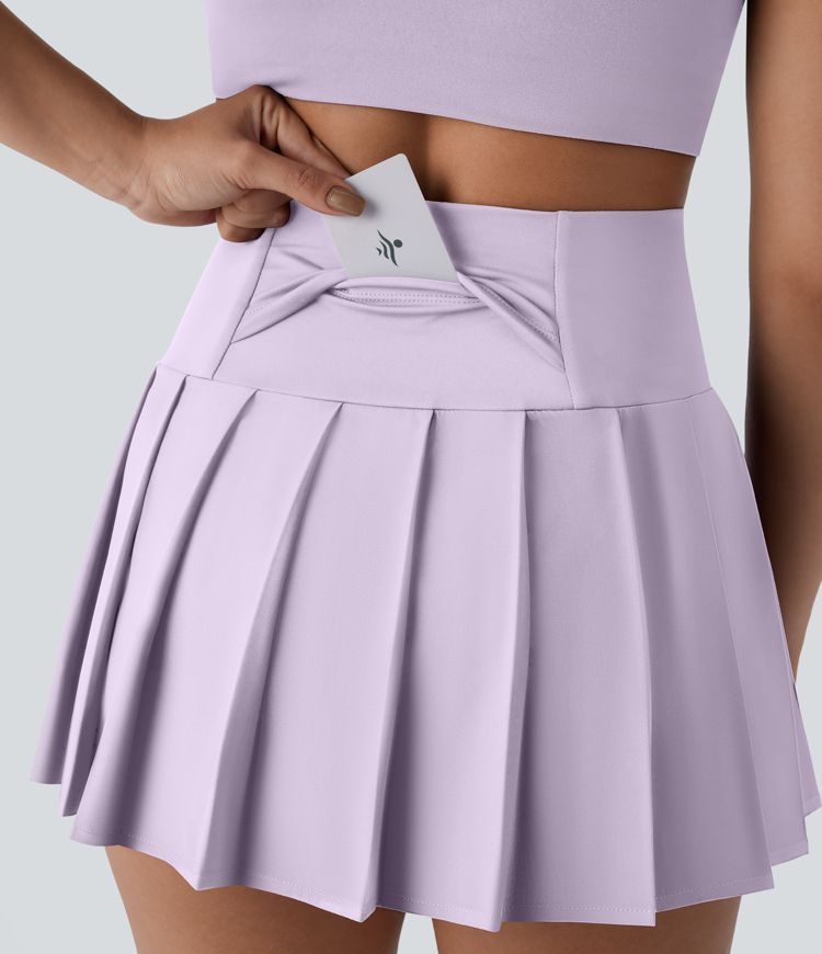 Breezeful™ High Waisted Pleated 2-in-1 Side & Pocket Asymmetric Hem Quick Dry Mini Dance Skirt