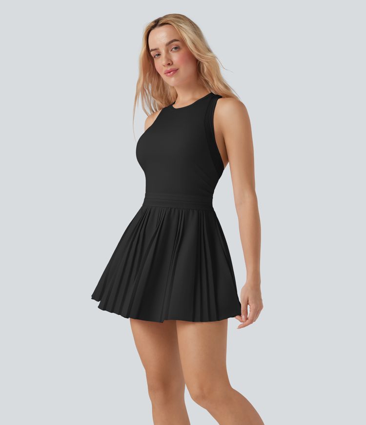 Racerback Cut Out Pleated Quick Dry Mini Tennis Active Dress