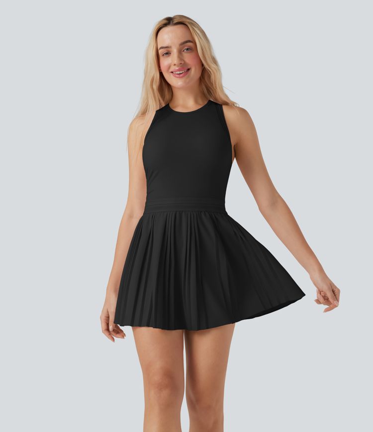Racerback Cut Out Pleated Quick Dry Mini Tennis Active Dress