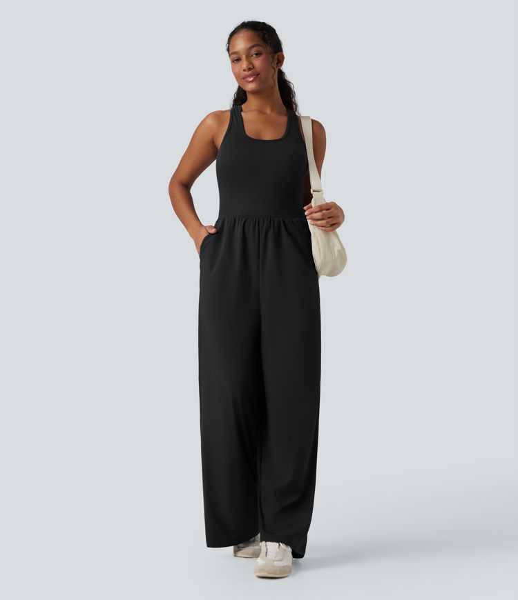 Breezeful™ Sleeveless Cut Out Quick Dry Casual Jumpsuit with Pockets-Easy Peezy