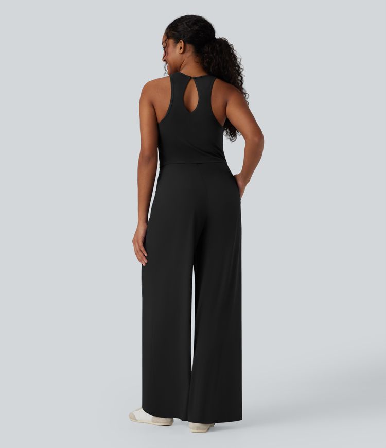Breezeful™ Sleeveless Cut Out Quick Dry Casual Jumpsuit with Pockets-Easy Peezy