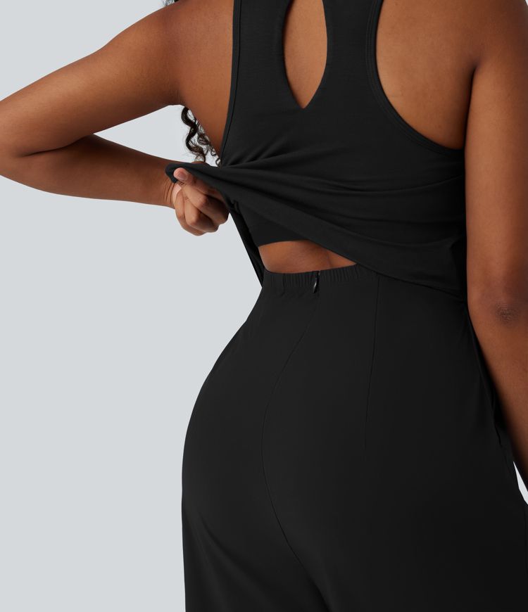 Breezeful™ Sleeveless Cut Out Quick Dry Casual Jumpsuit with Pockets-Easy Peezy