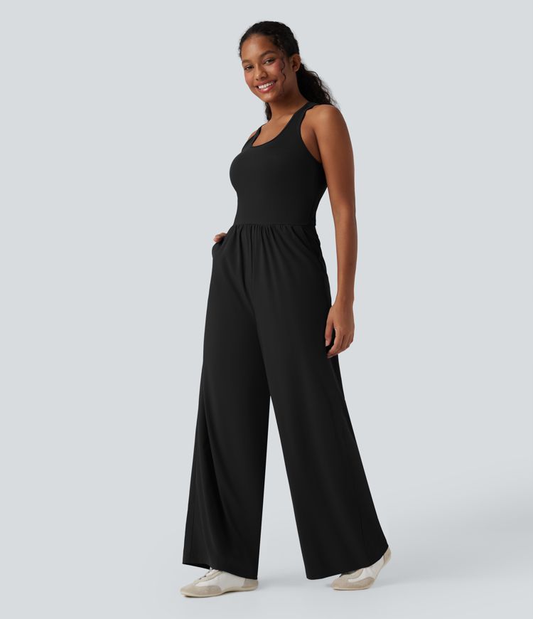 Breezeful™ Sleeveless Cut Out Quick Dry Casual Jumpsuit with Pockets-Easy Peezy