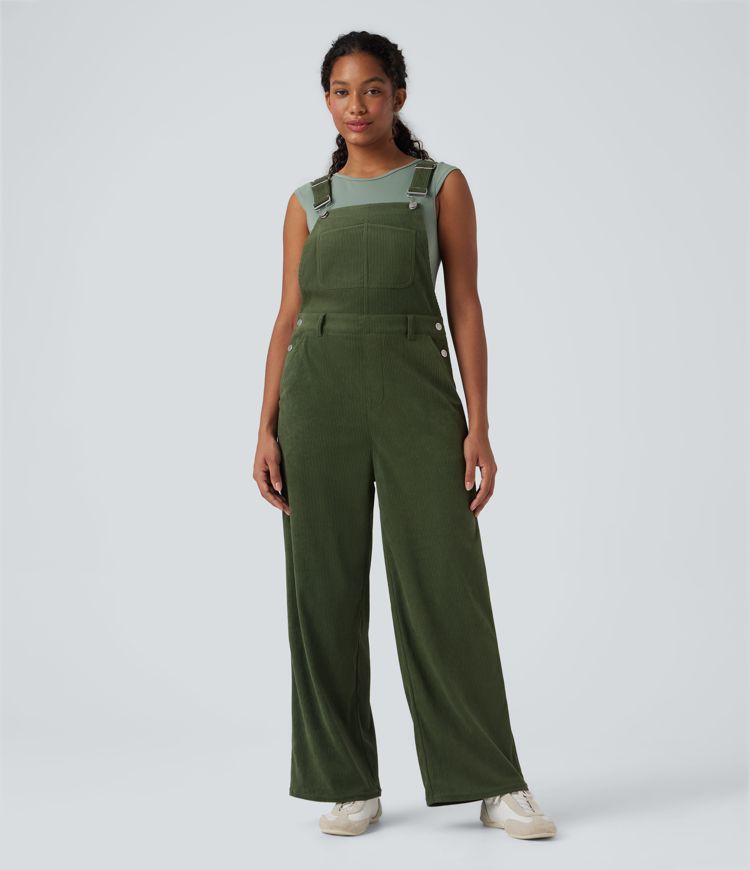 Corduroy Straight Leg Casual Overalls with Pockets