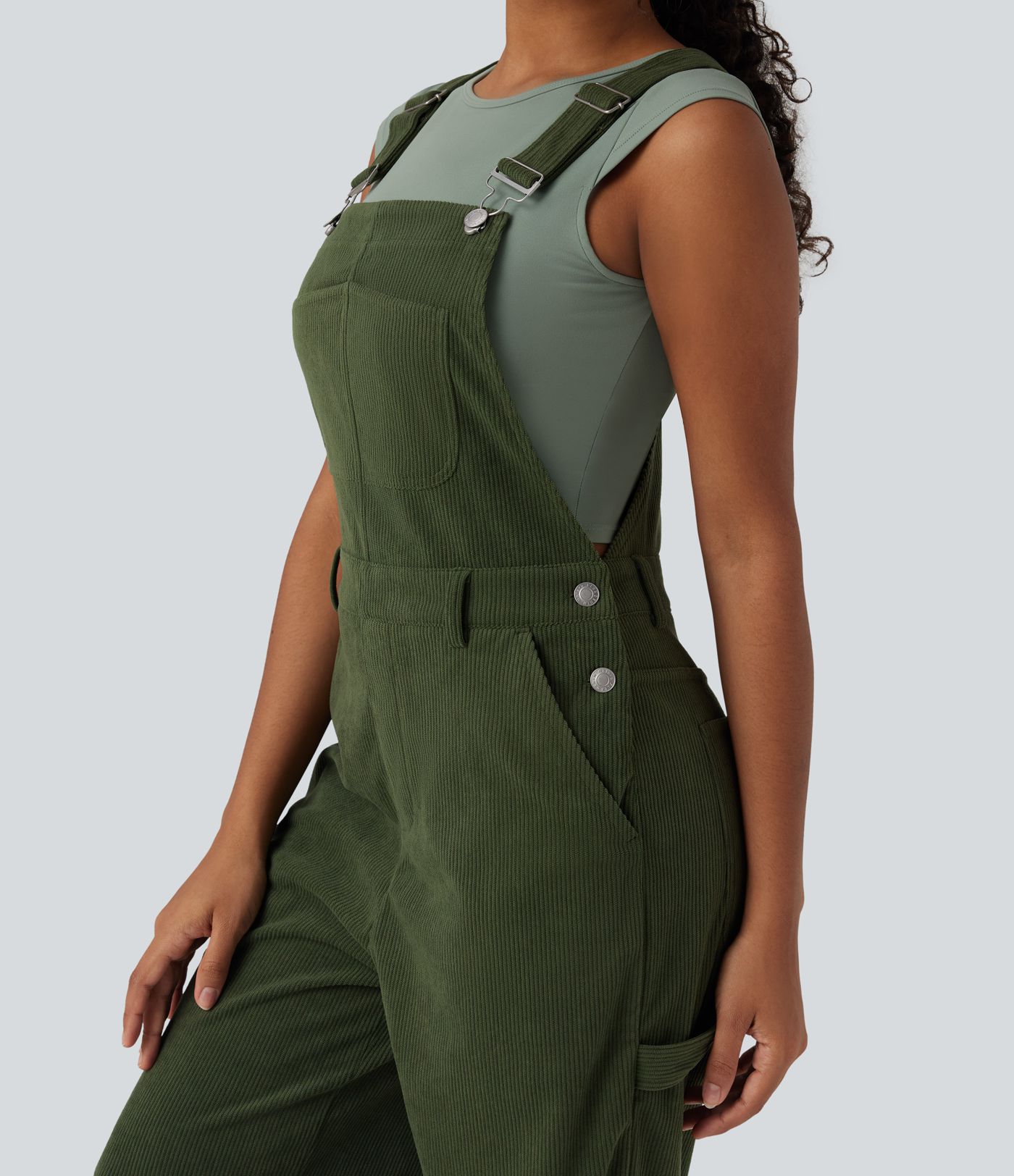Jumpsuit casual de pana con pierna recta y bolsillos