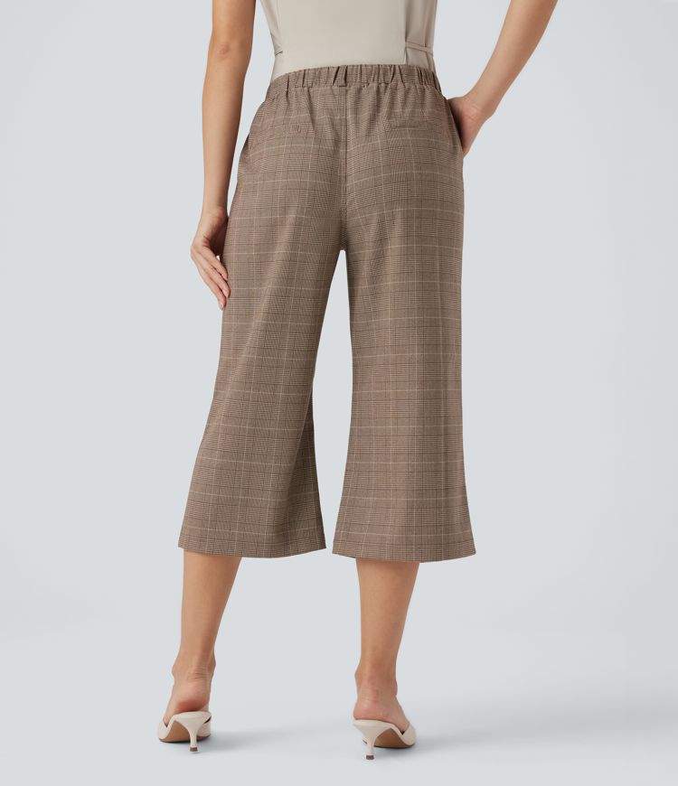 High Waisted Bootcut Houndstooth Work Pants with Pockets